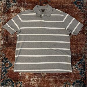 Cherokee Striped Polo Grey White Men’s Preppy Golf Casual Minimalist Y2K Large